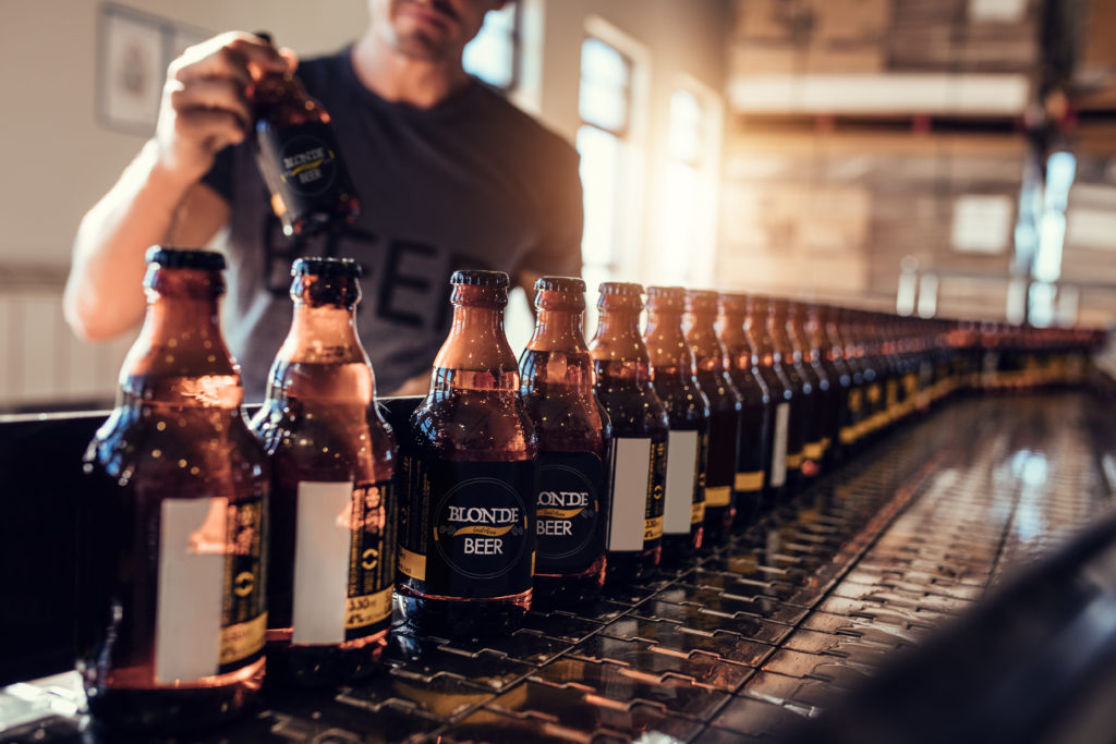 Beer on bottling line