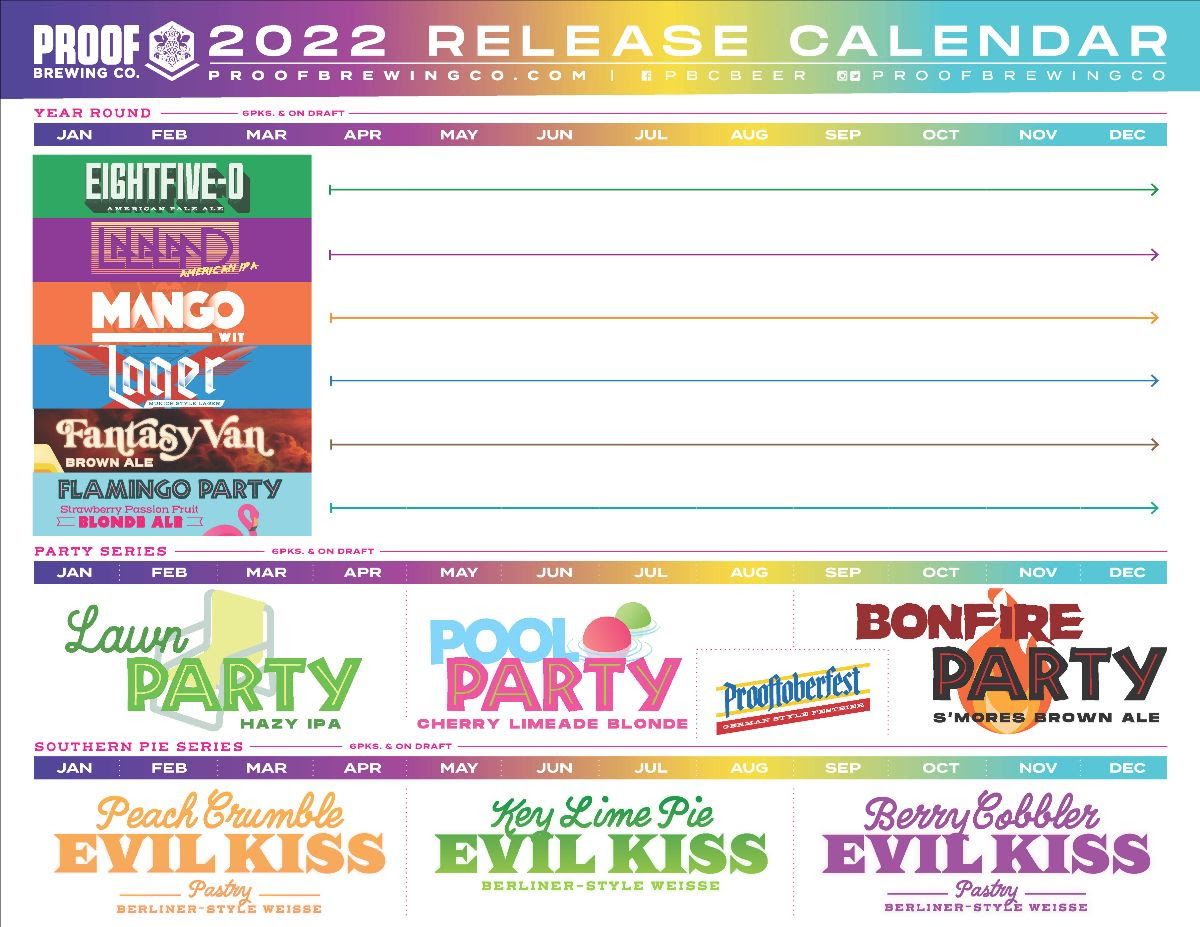 Proof Brewing Company's 2022 Distribution Calendar