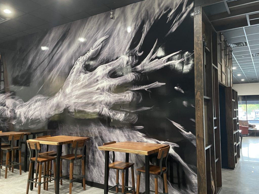 Angry Chair Brewing large mural in tasting room